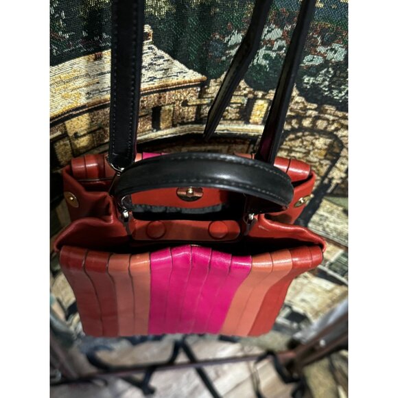 DKNY Multicolor Vertical Stripe Lamb Leather Crossbody Shoulder Handbag - Picture 5 of 14